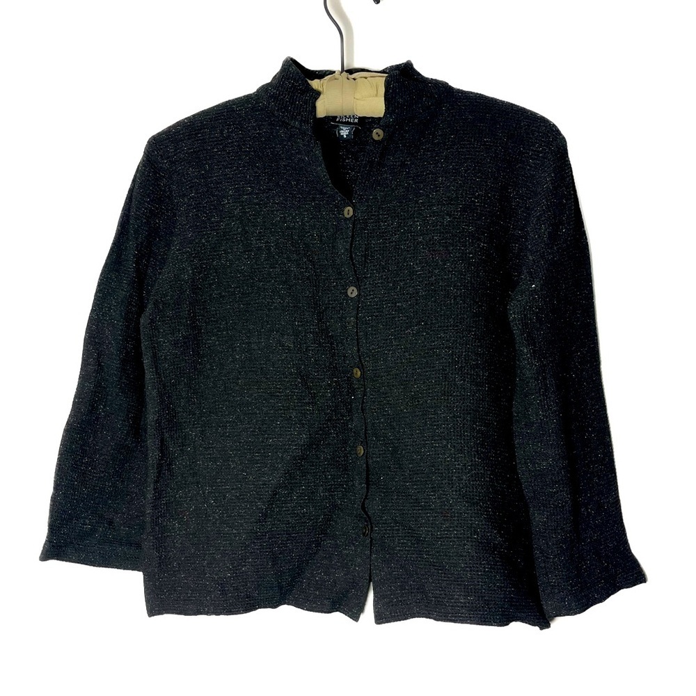Eileen Fisher Italian Made Waffle Knit Button Front Silk & Viscose Blend Top